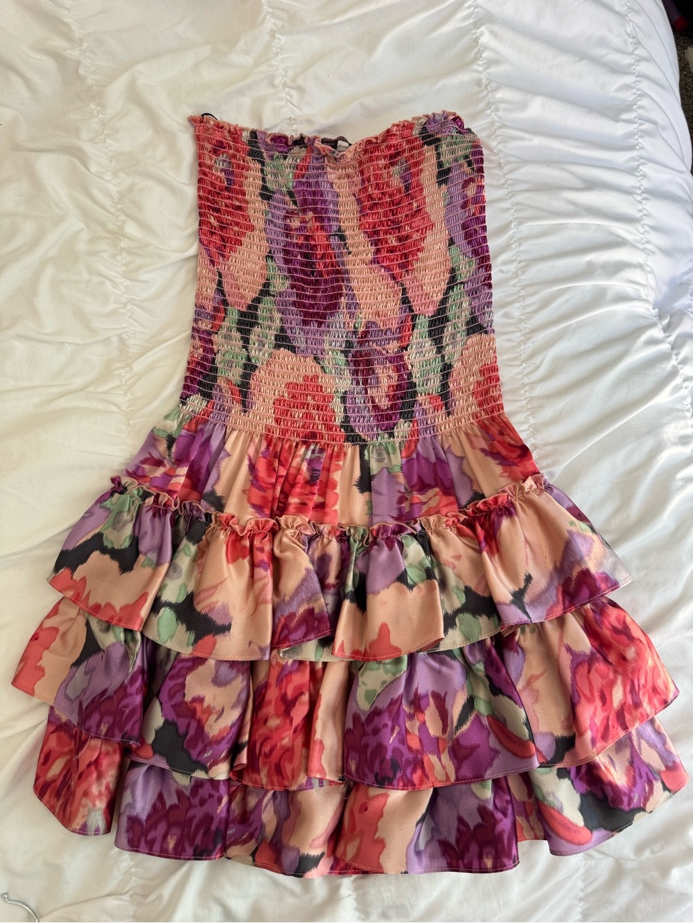 Vintage Betsey Johnson Floral Tiered Ruffle Skirt - Pink & Purple